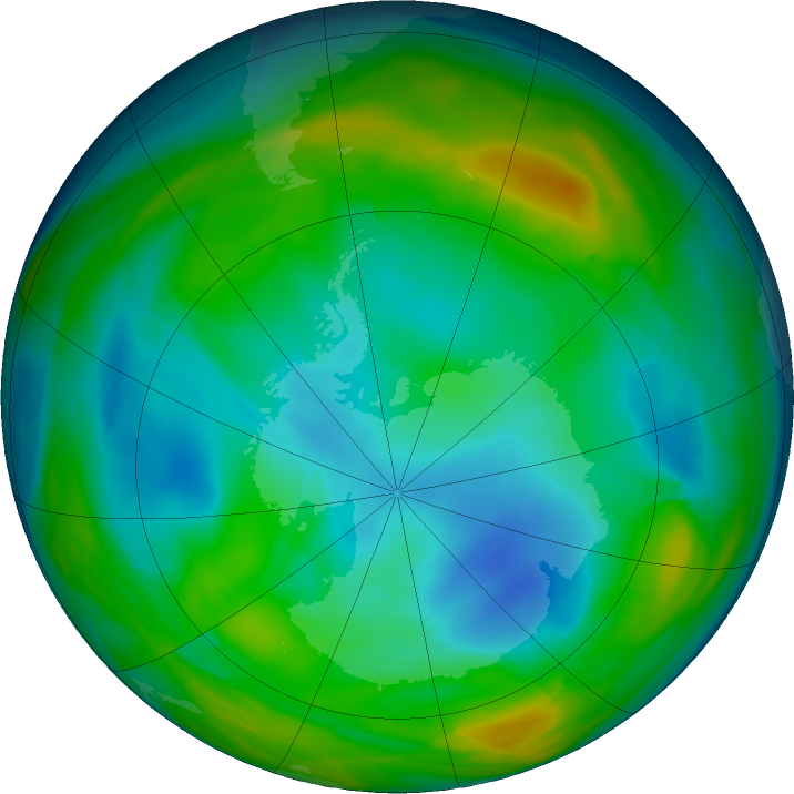Antarctic ozone map for 01 July 2024